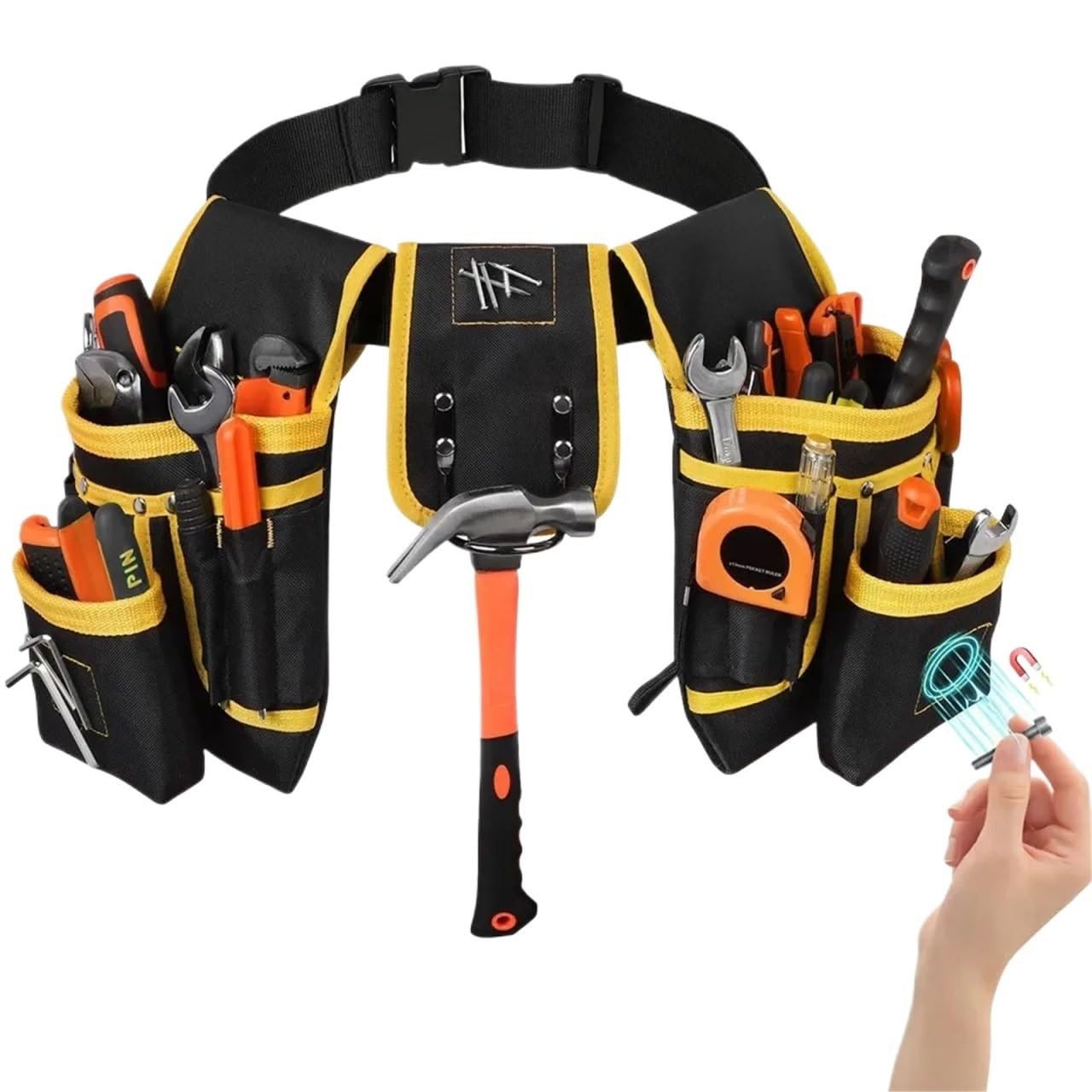 Juego de bolsas herramientas tela Oxford con cinturón magnético, soporte for martillo, bolsa for succión uñas, organizador, electricista y carpintero Para Carpintero Constructor