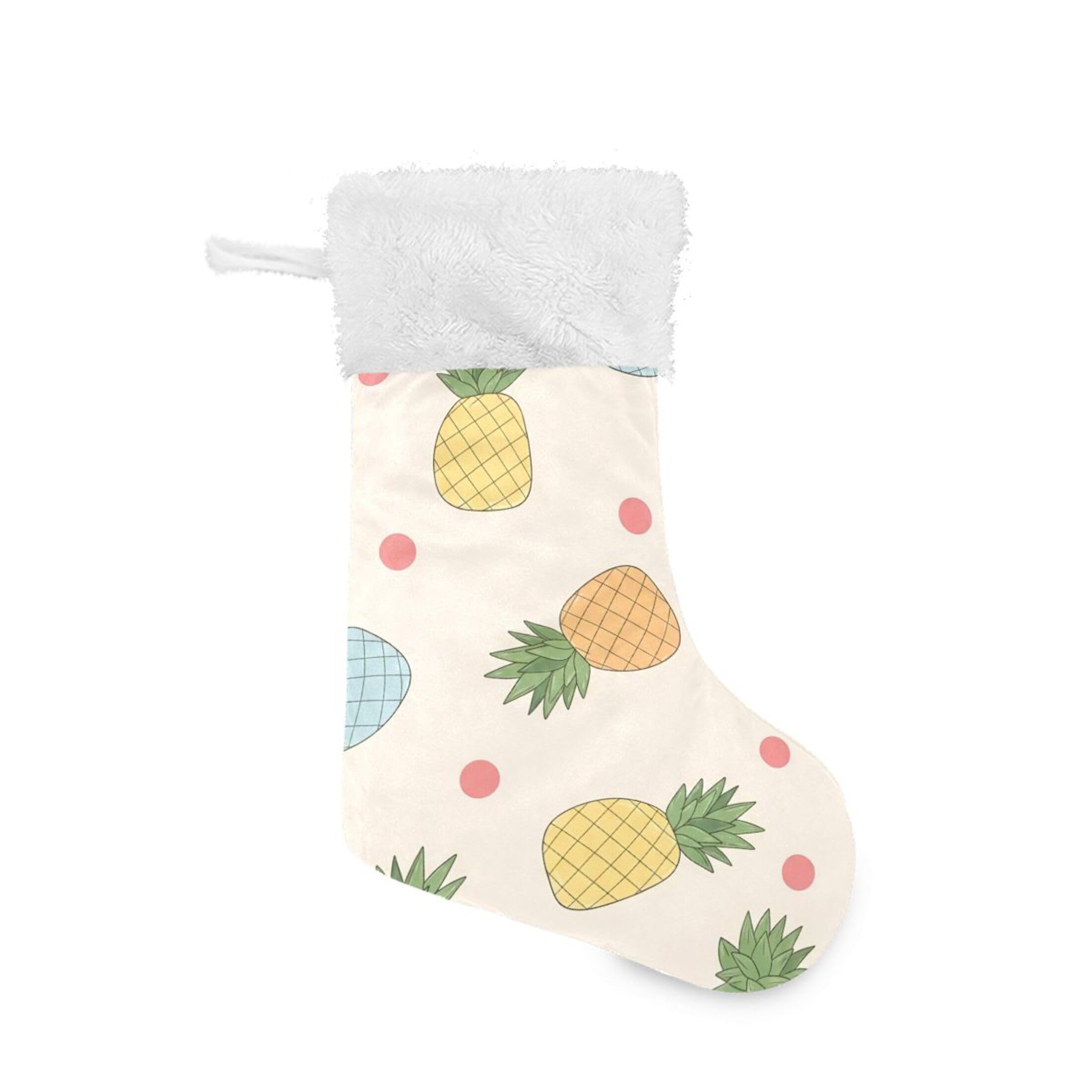 Fuauuyl Pineapples Christmas Stocking 18 In Xmas Hanging Stocking with Plush Cuff for Family Holiday Party Fireplace Decorations, 1 Pack