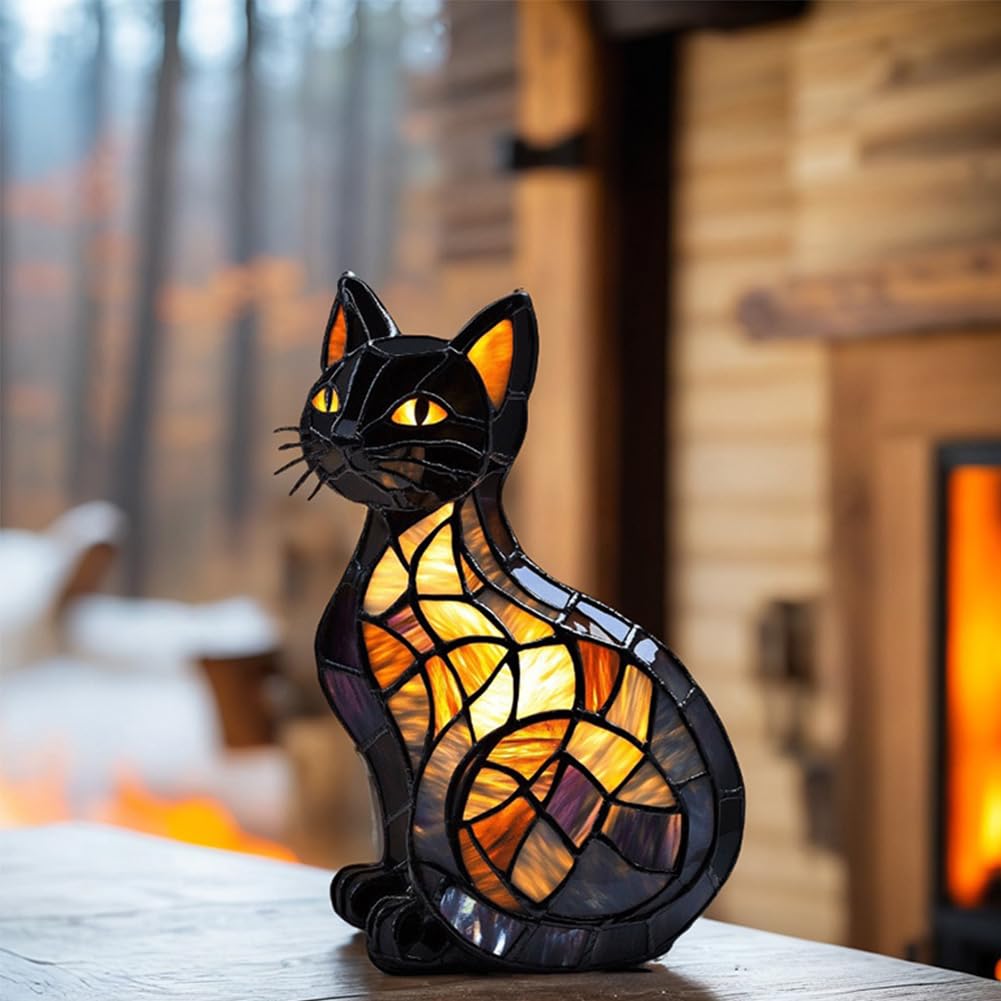 Cat Themed Led Table Lamp, Chatonlumineux, Chat Lumineux Une Fabrication Artisanale En RéSine, Chargement USB, Le Cadeau Ultime Pour Les Amoureux Des Chats De Tous âGes (B)