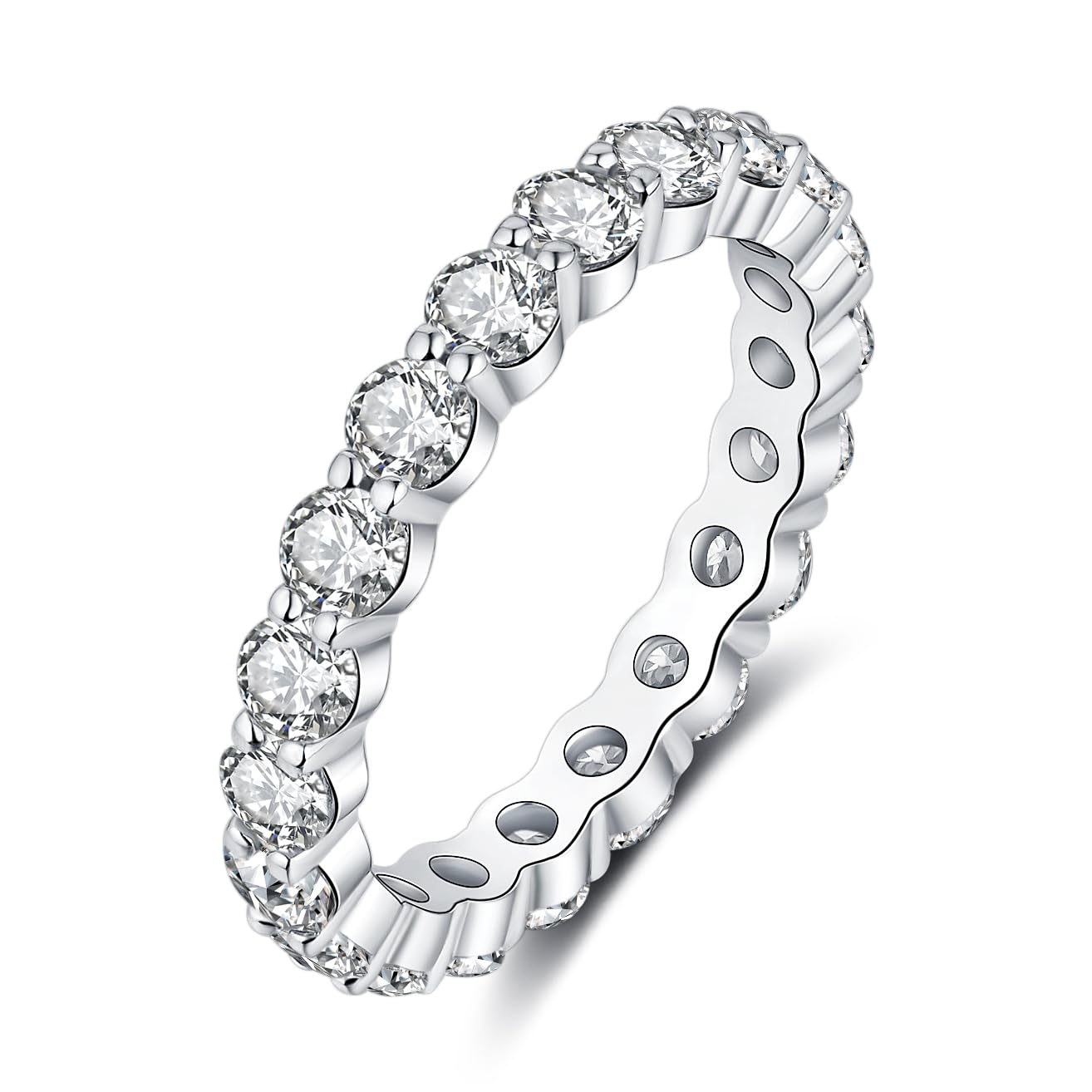 IMOLOVE Moissanite Wedding Band for Women, 3MM 18K White Gold Plated Sterling Silver Full Eternity Ring D Color VVS1 Round Cut Anniversary Promise Jewelry – Shine Bright, Spend Light 7