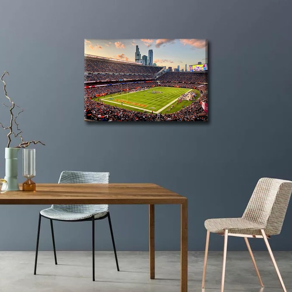 Wall Paintings for Living Room Chicago Soldier Field Modern Office Wall Art Large Wall Decor Football Stadium Skyline Canvas Wall Art for Bedroom Artwork Giclee Framed Ready to Hang, 16"Wx24"H image 3
