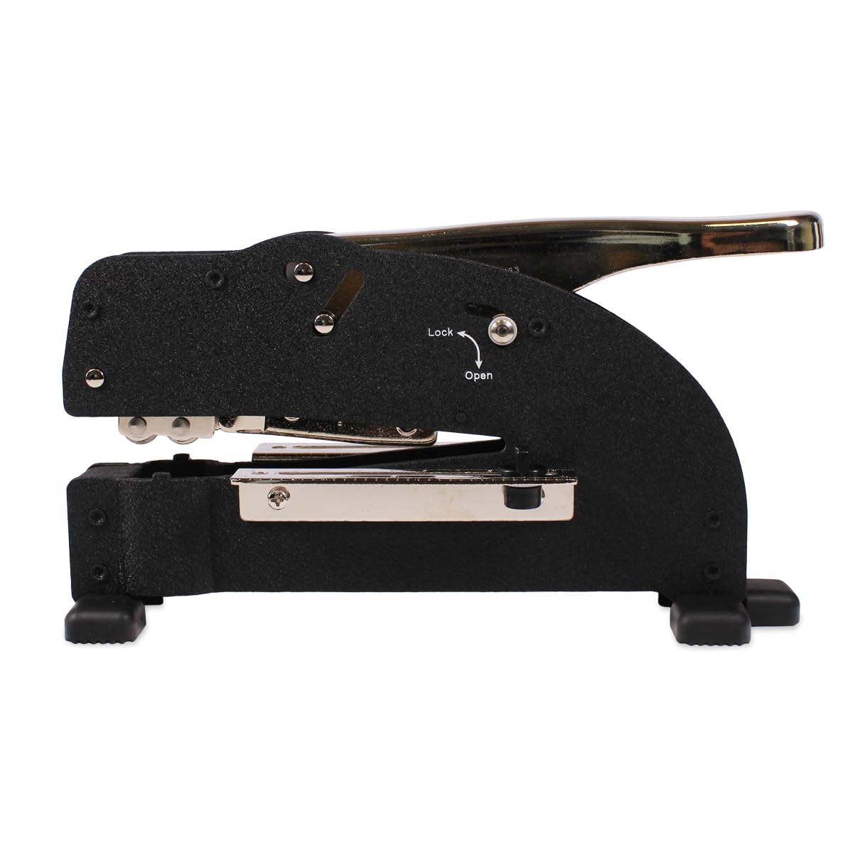 Grande timbro in rilievo, diametro 50 mm, con motivo personalizzabile, pinza per cartoncini ed etichette con apertura di 13 cm, per creare con i propri loghi