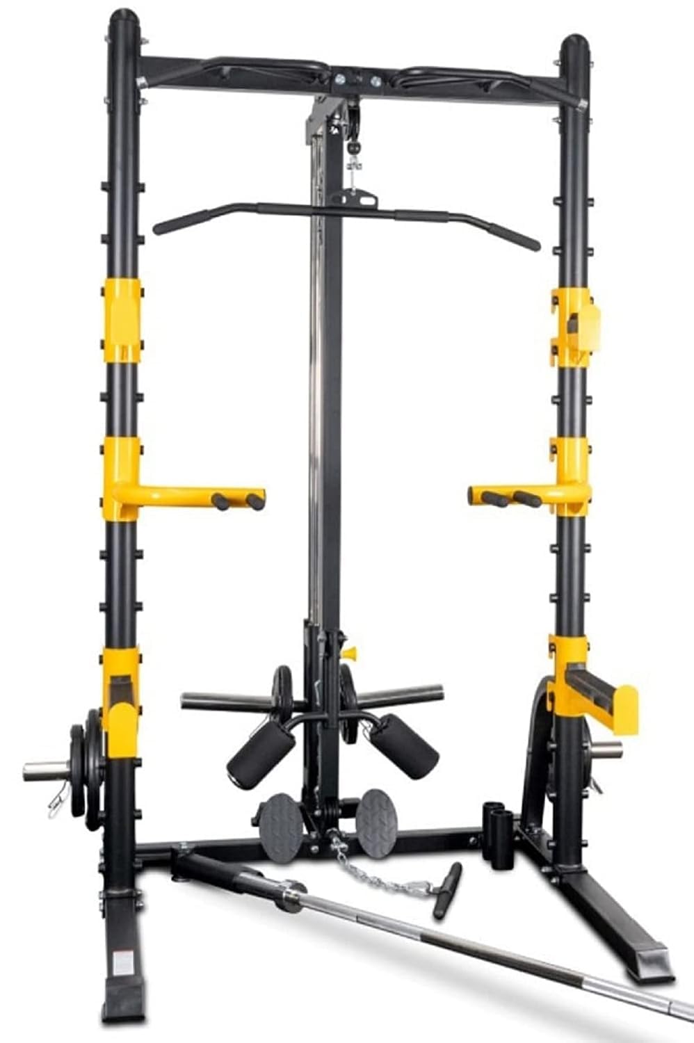 PREMOO Multi-Functional Squat Rack with Lat Pulldown & Pull-Up Bar | Dip Bars with 2 Adjustable Handles | Heavy Duty Power Cage for Home Gym | Strength Training Fitness Rack-image-1