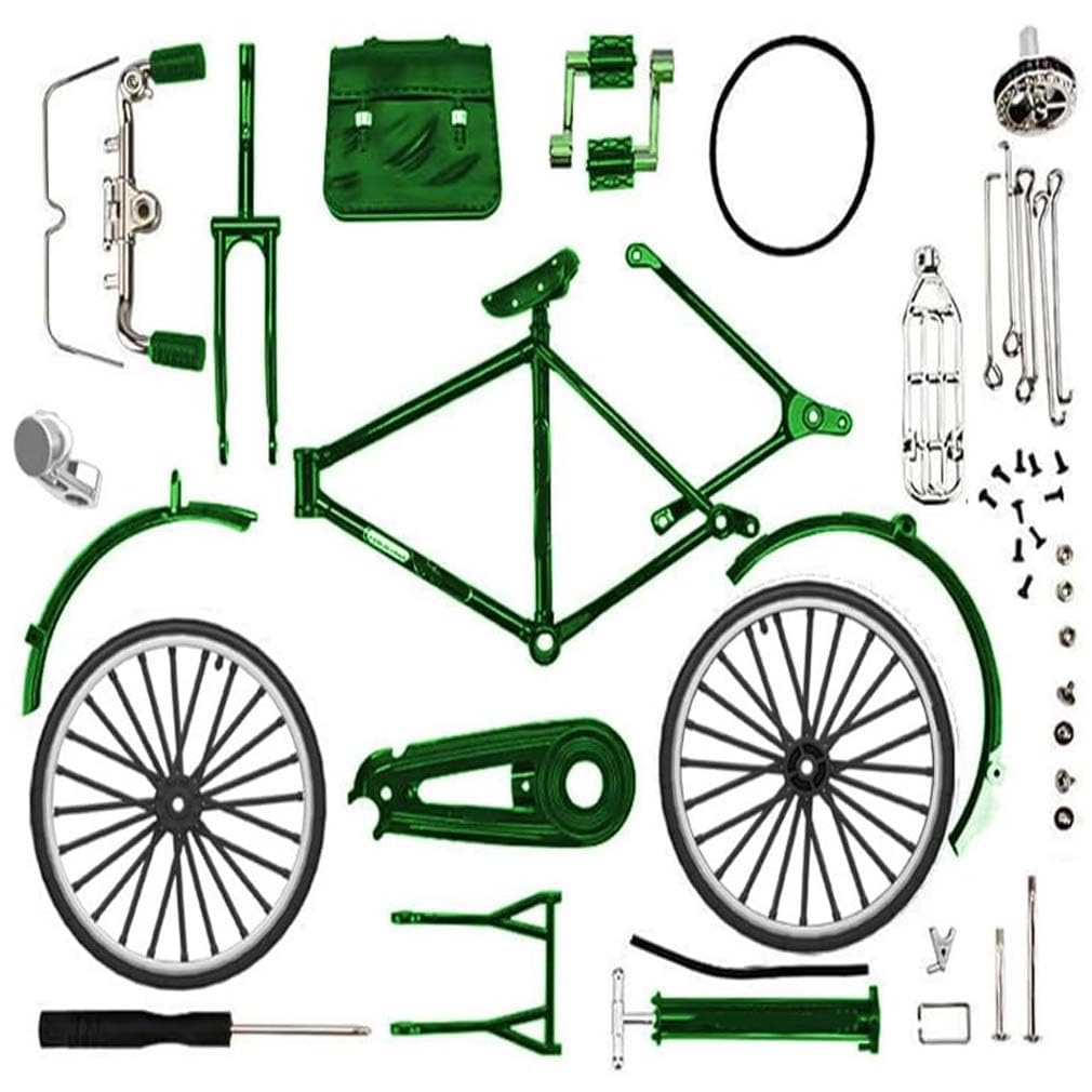 DIY Bicycle Model Scale, Metal Model Kits, 3D Metal Puzzle, Creative 1:10 Simulation Mini Bicycle Model Scale Kit With Inflator and Briefcase, Finger Bike Models Toys For Desktop Decoration (Green)