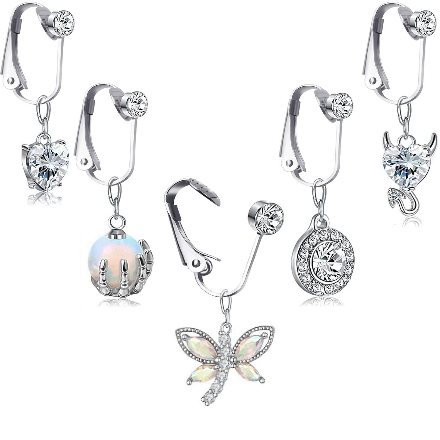 YNAAIAAFake Belly Ring Fake Belly Piercing Navel Rings for Women Opal CZ Non Piercing Jewelry Clip on Belly Button Rings