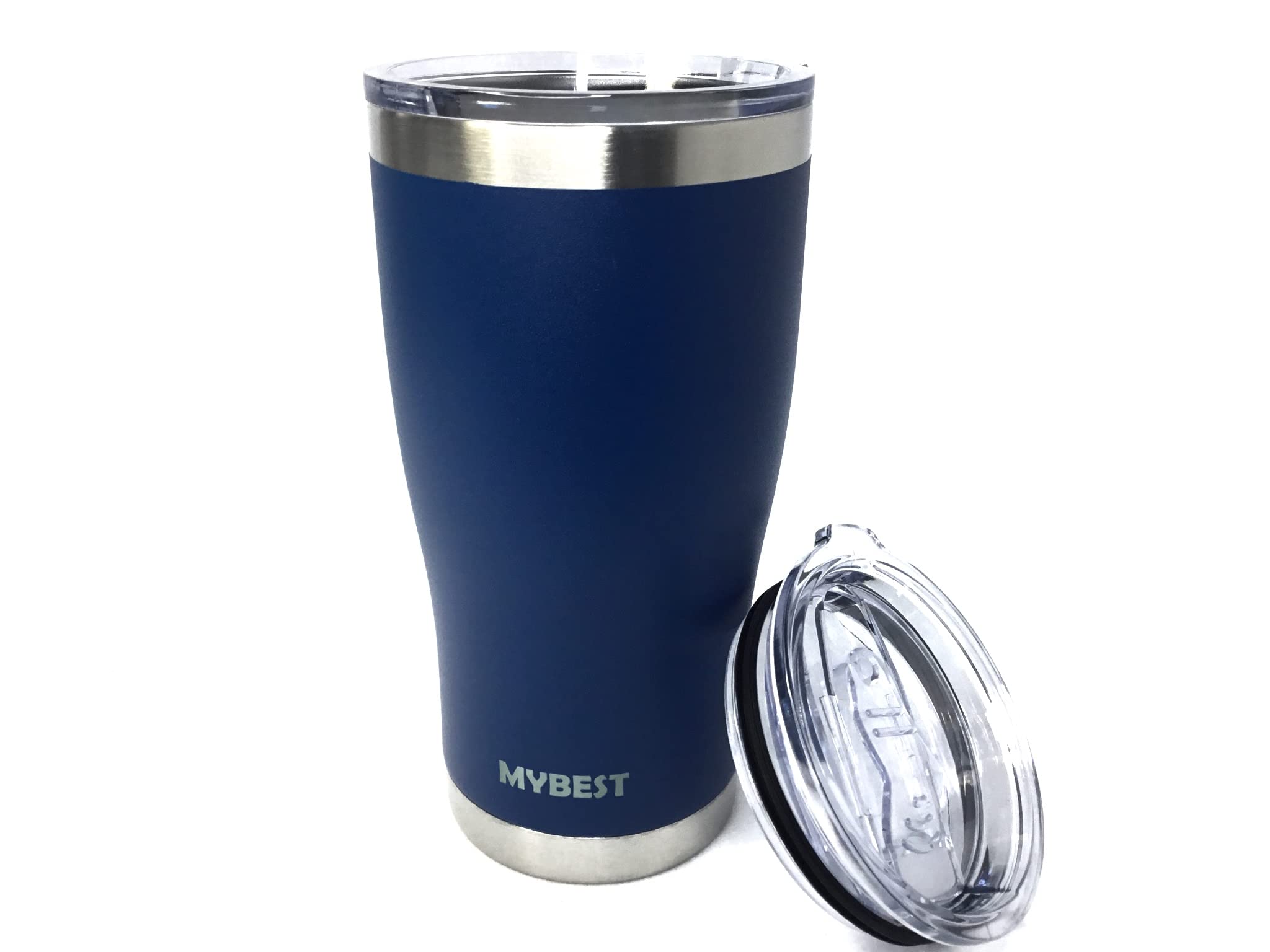 MyBest20oz Thin-Waist Stainless Steel Vacuum Insulated Double Wall Travel Tumbler, Thermal Coffee Mug with (2 Lids.) (Blue)