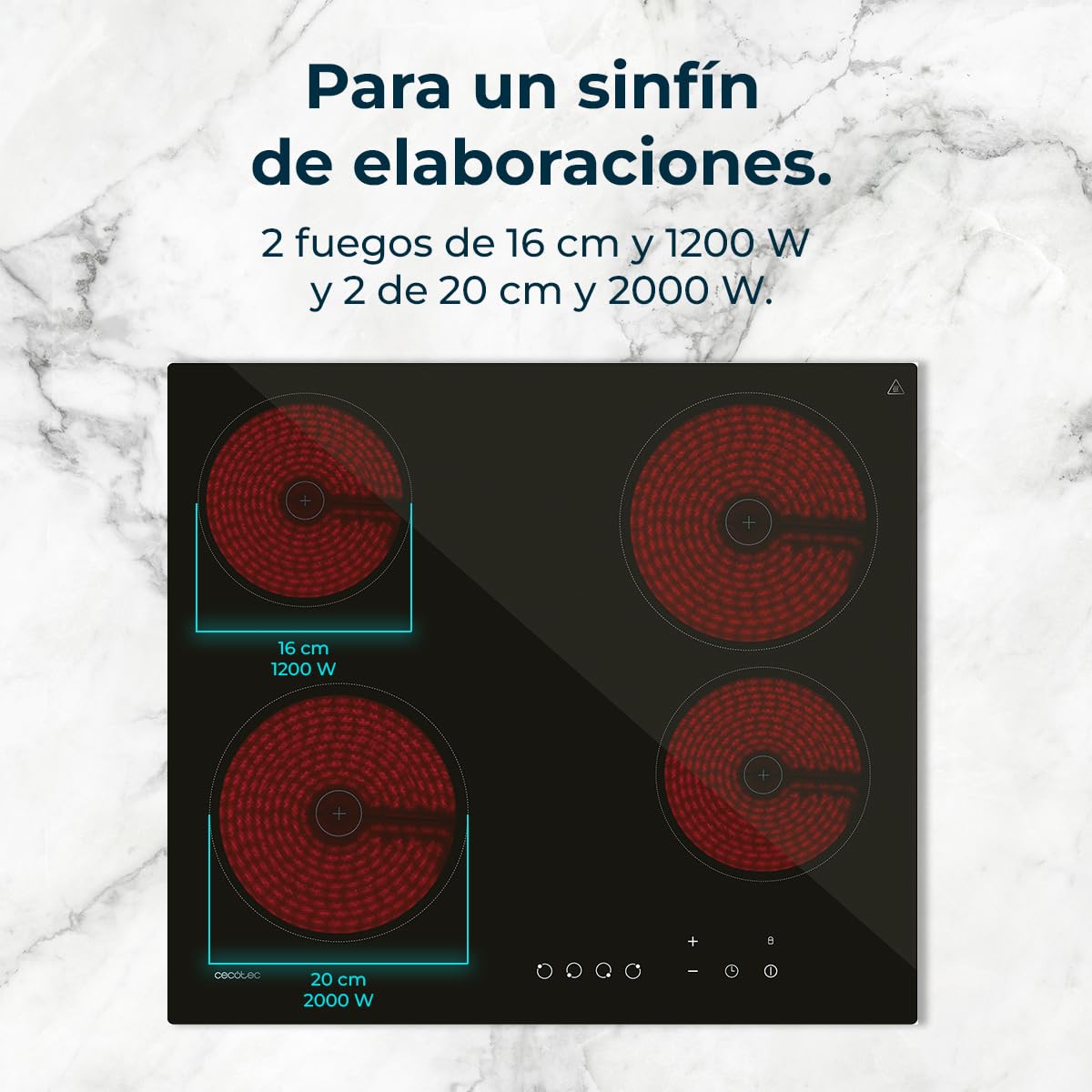 Cecotec Placa de Vitrocerámica 4 Fuegos Bolero Squad V 4001 Potencia Máxima 6000 W, 9 Niveles de Potencia, Control Táctil, Programable, Indicador de Calor Residual — view 10