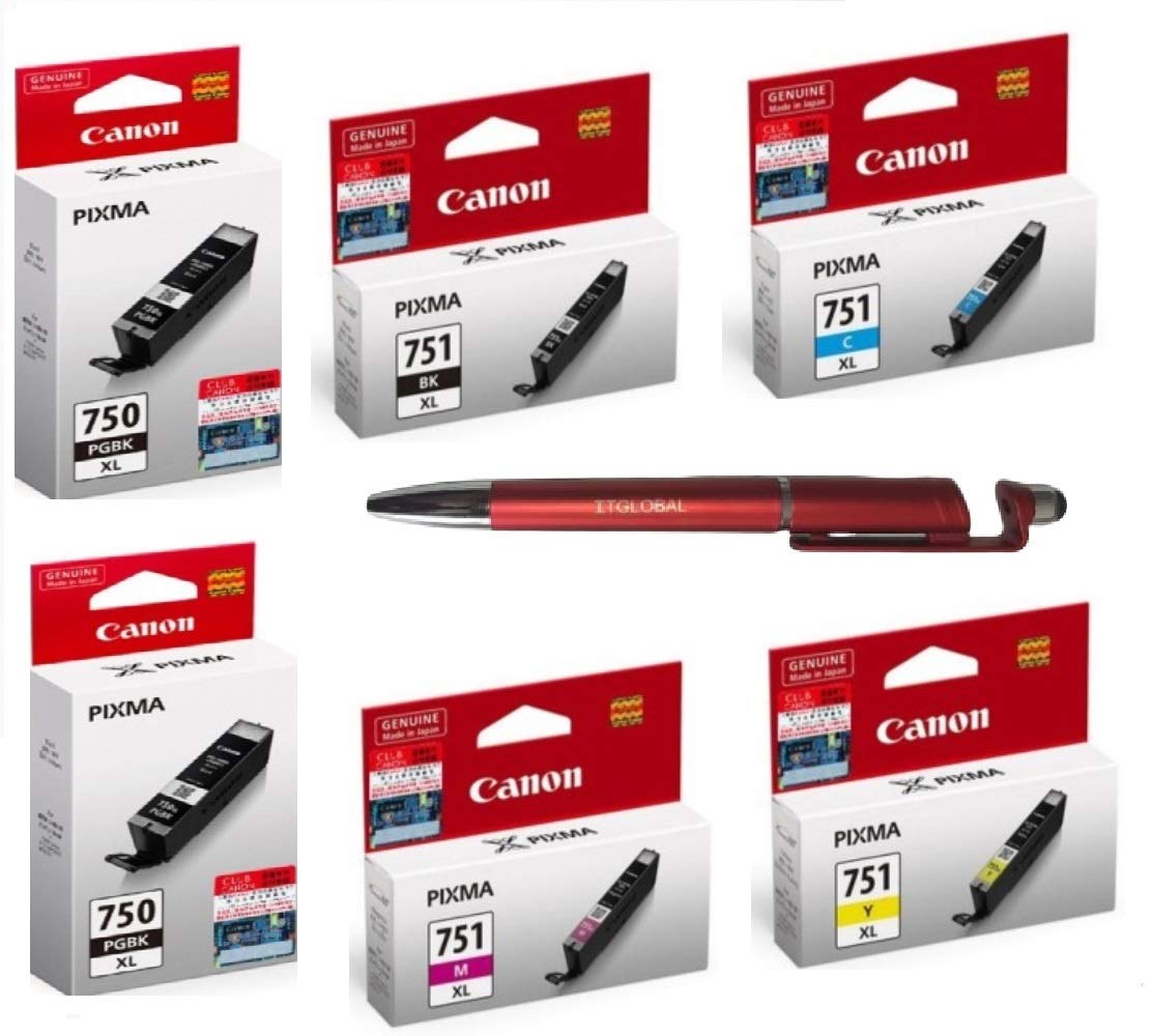 Canon PGI 750XL Black Twin & CLI 751XL B/C/Y/M Ink Cartridge for MG 5470 5570 5670 6370 6470 6670 7170 7570 MX927 iP7270 8770 iX6770 6870 with ITGLOBAL 3in1 Mobile Phone Stand, Stylus, Pen (B081F8LF2H) Amazon Price History, Amazon Price Tracker