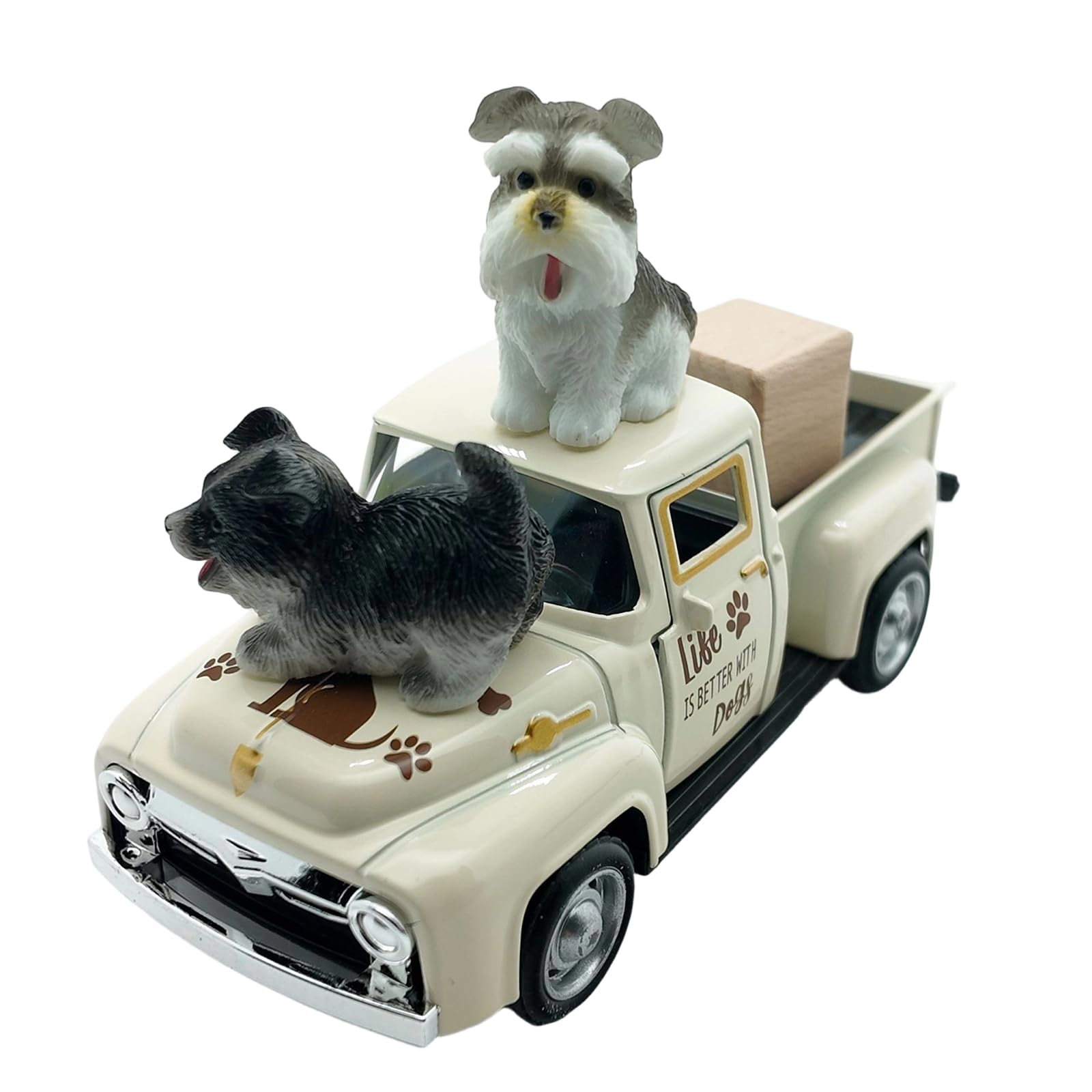 alloneslife Dog Themed Alloy Miniature Vehicle Ornament Alloy Dog Car Model Decoration for Table Display Handcrafted Metal Animal Figurine