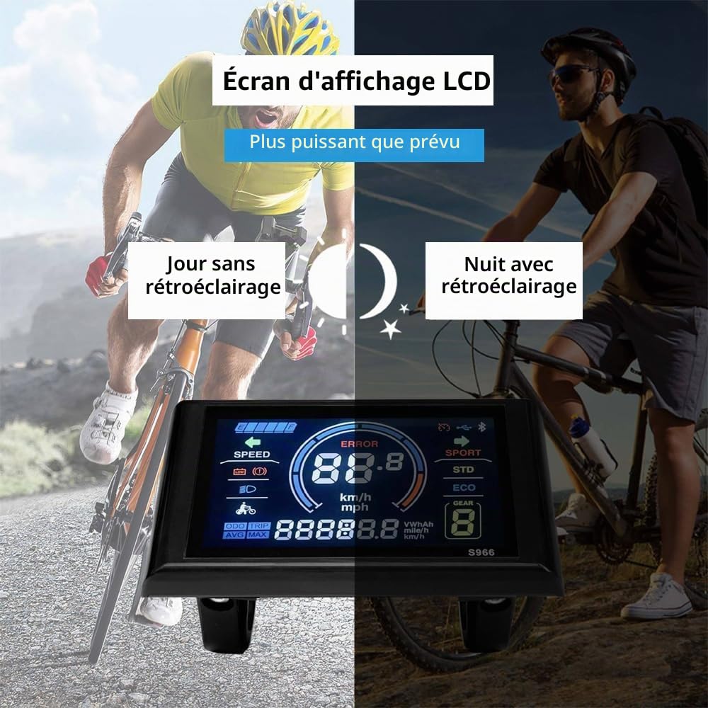 Écran LCD 5 Broches 24-72V LCD-S966 écran Couleur Intelligent Ordinateur de vélo étanche Panneau de Commande de VTT utilisé pour Le contrôleur avec protocole N°2 Connexion Normale
