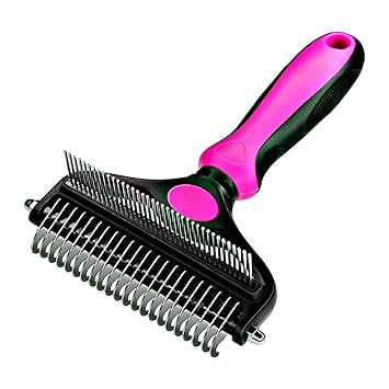 YILUSH Pet Grooming Tool - 2 in 1 Brush Shedding Tools for Dogs/Cats, Safe Dematting Comb to Remove Mats & Tangles , Undercoat Brush with Short to Long Hair (Red)
