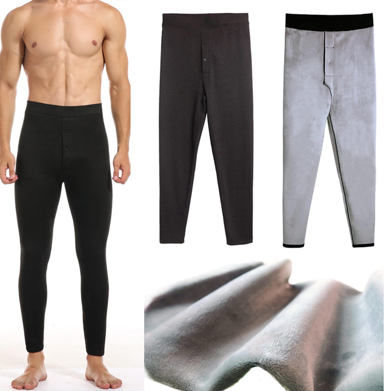 Pantalon Doble Capa De Vellón Termicas para Hombres Termicos Calzoncillos Invierno Cálido Long Leggings Jogger Pantalones Botters Jogger Interior Ropa Black-XXL