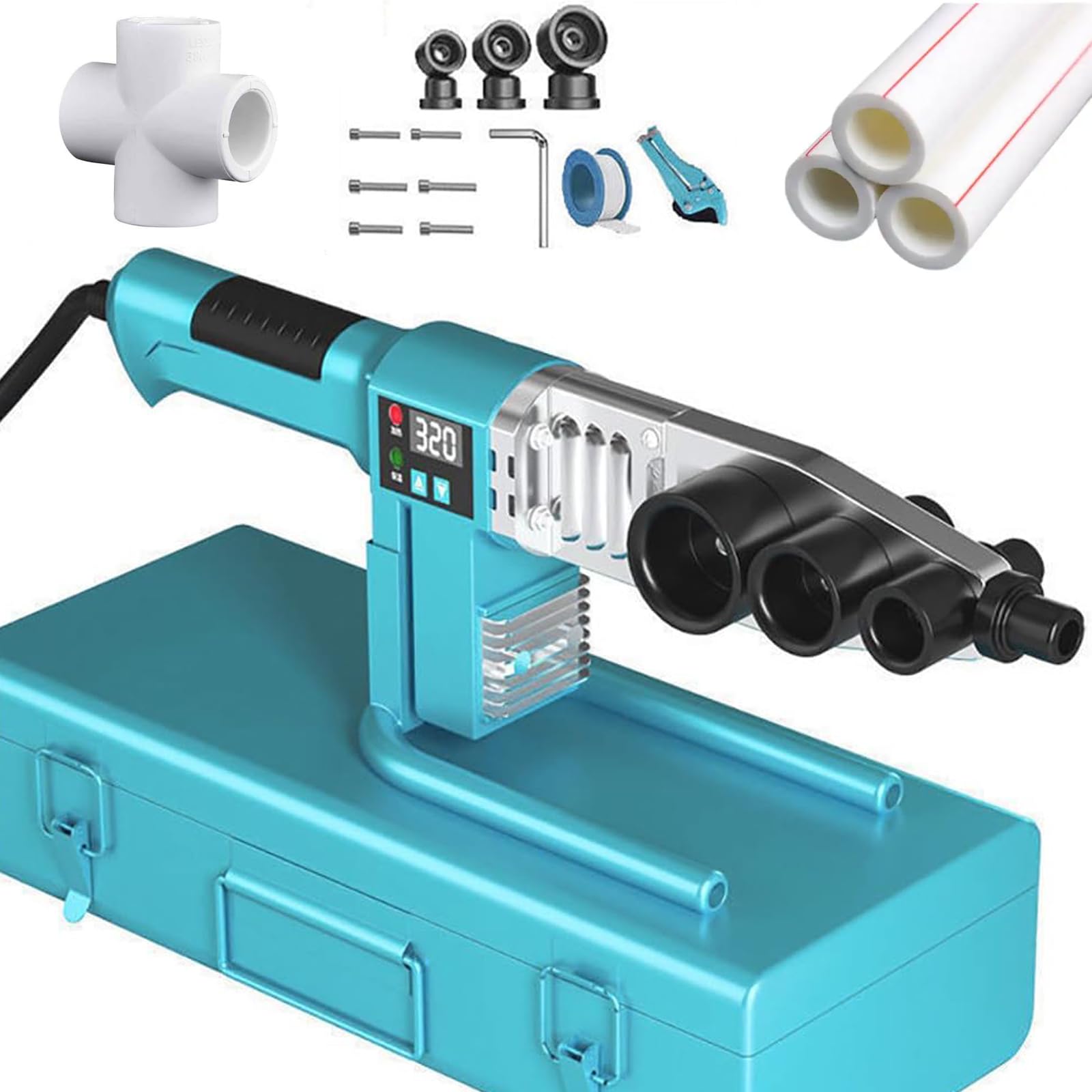 YXYLJOZ Plastic Pipe Welding Machine, Hot Melt Welder Welding Tool Kit, Anti-Blocking Die, Professional Scissor, Double Heat Dissipation, Digital Display PE/PB/PPR Pipe Fusion Welder (32)