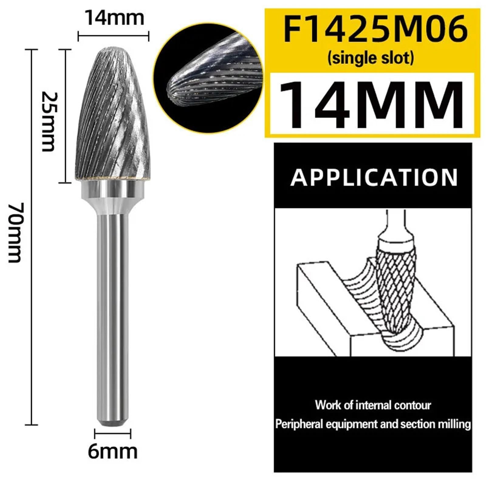 1pc F/FX Type Carbide Rotary File Spiral File Wood Carving Tungsten Steel Grinding Head Tool Weld Burr Chamfer Derusting Milling Cutter(Single slot 14MM)