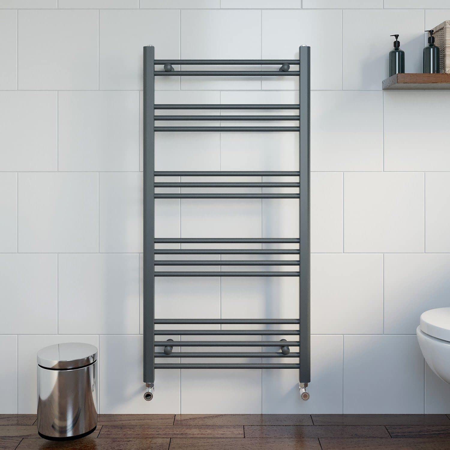 DuraTherm® 1200 x 600mm Flat Straight Heated Towel Rail Radiator Modern Central Heating Bathroom Warmer Wall Mounted Ladder Rad, Anthracite Grey — image 1