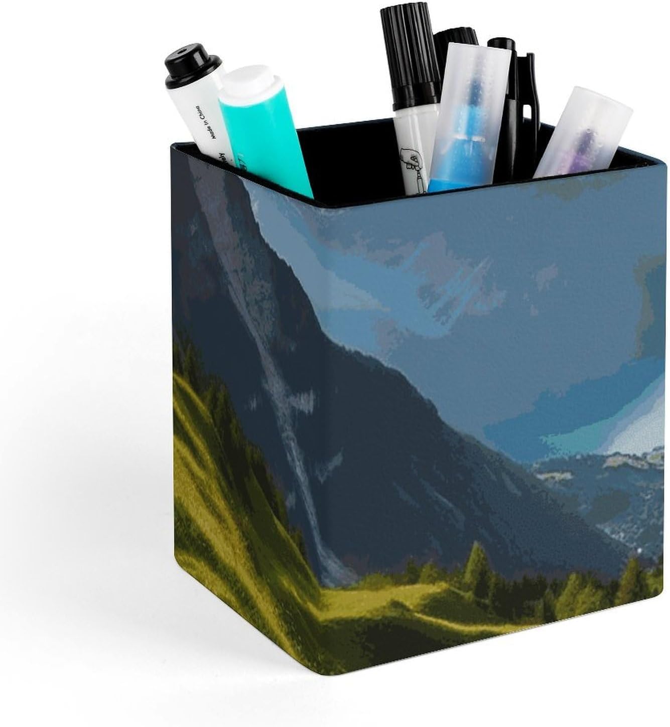 Switzerland Alps Leather Pen Holder for Office, Modern Pencil Holder