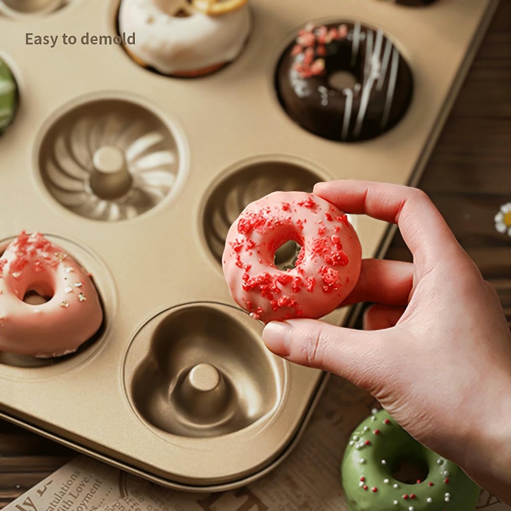 NYSDM Moule à Beignets antiadhésif à 12 cavités avec 4 Motifs Plateau Polyvalent Beignets Gâteaux Biscuits Bagels Muffins Pâtisserie DIY