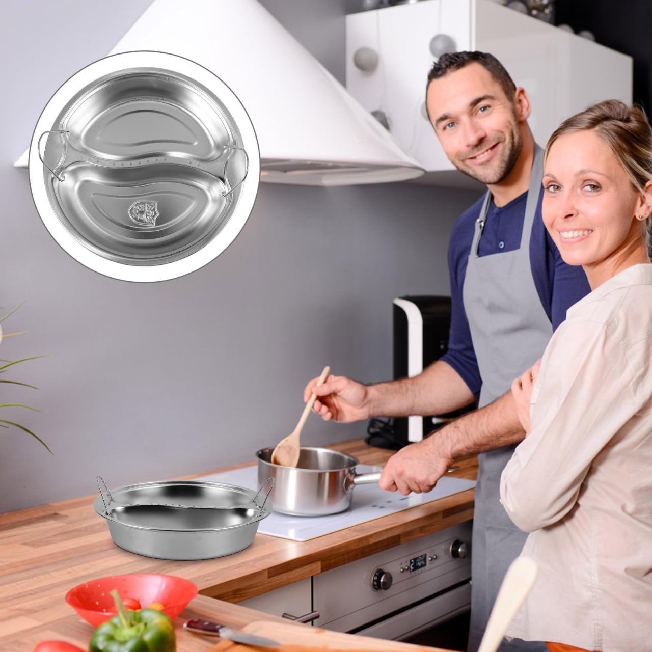 ULTECHNOVO Stainless Steel Steamer Basket Handles 2-Compartment Cooking Tray for Rice and Eggs Kitchen Steaming Insert for Electric Rice Cookers and Pots