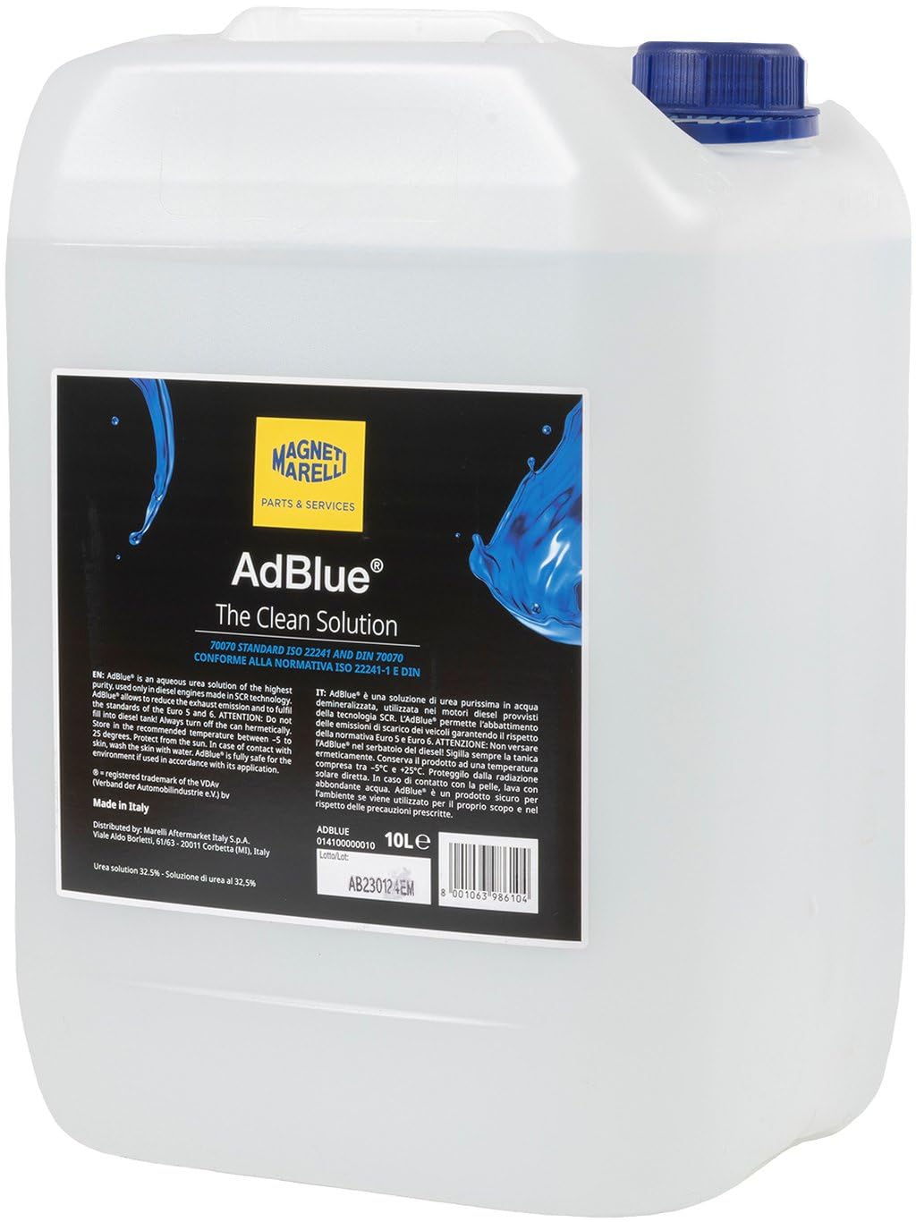 MAGNETI MARELLI AdBlue 014100000010 - Bidón de 10 litros con boquilla para rebosadero | Adblue - Bidón universal SCR de 10 litros con boquilla de llenado, aditivo anticristalización, para gases de escape