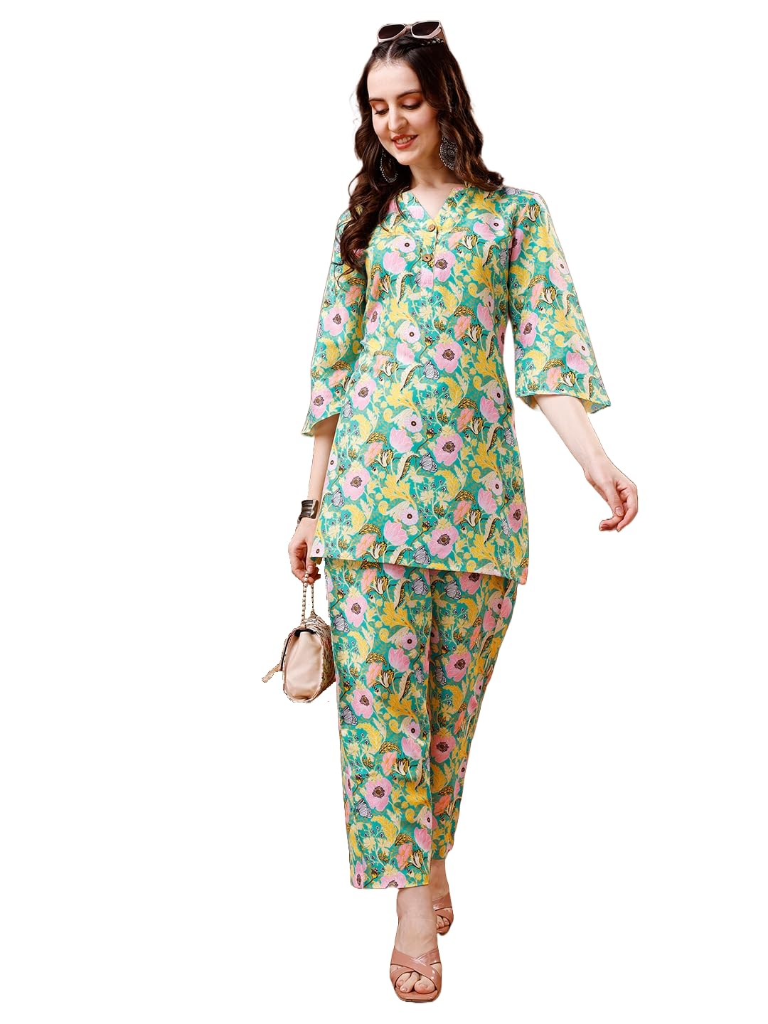 Yashika Women Trendy Printed Cotton Blend Straight Kurta and Palazzo Set