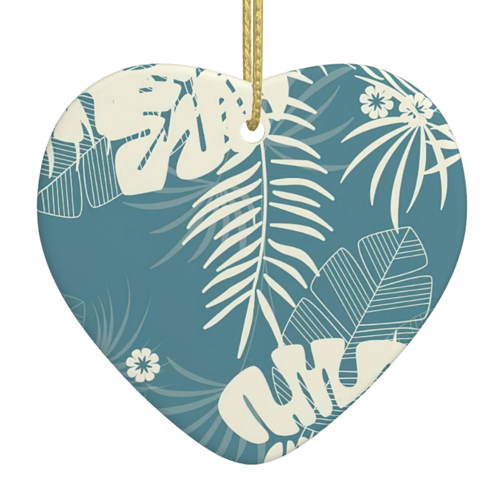 Nbtghga White Luxury Cute Leaves Print Christmas Ornaments, Ceramic Hanging Ornament, Xmas Tree Decoration, Holiday Home Decor