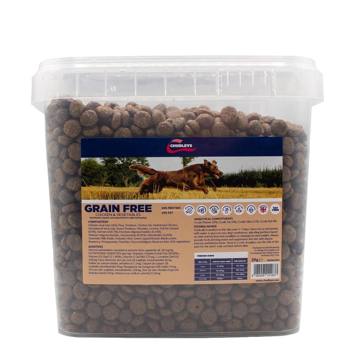 Chudleys Grain Free Chicken and Vegetable Adult Dog Food Bucket 2kg - Complete Working Dog Food with Omega 3, Joint Support and Digestive Care