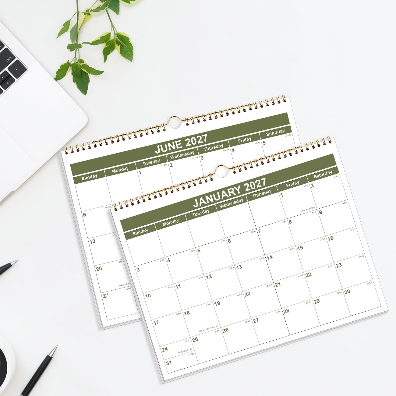 Kalender 2025-2026 - Wandkalender 2025-2026 von November 2025 bis Juni 2027, Spiralbindung Hängender Wandkalender 2026 für Zuhause/Büro, 21,6 x 27,9 cm, Grün