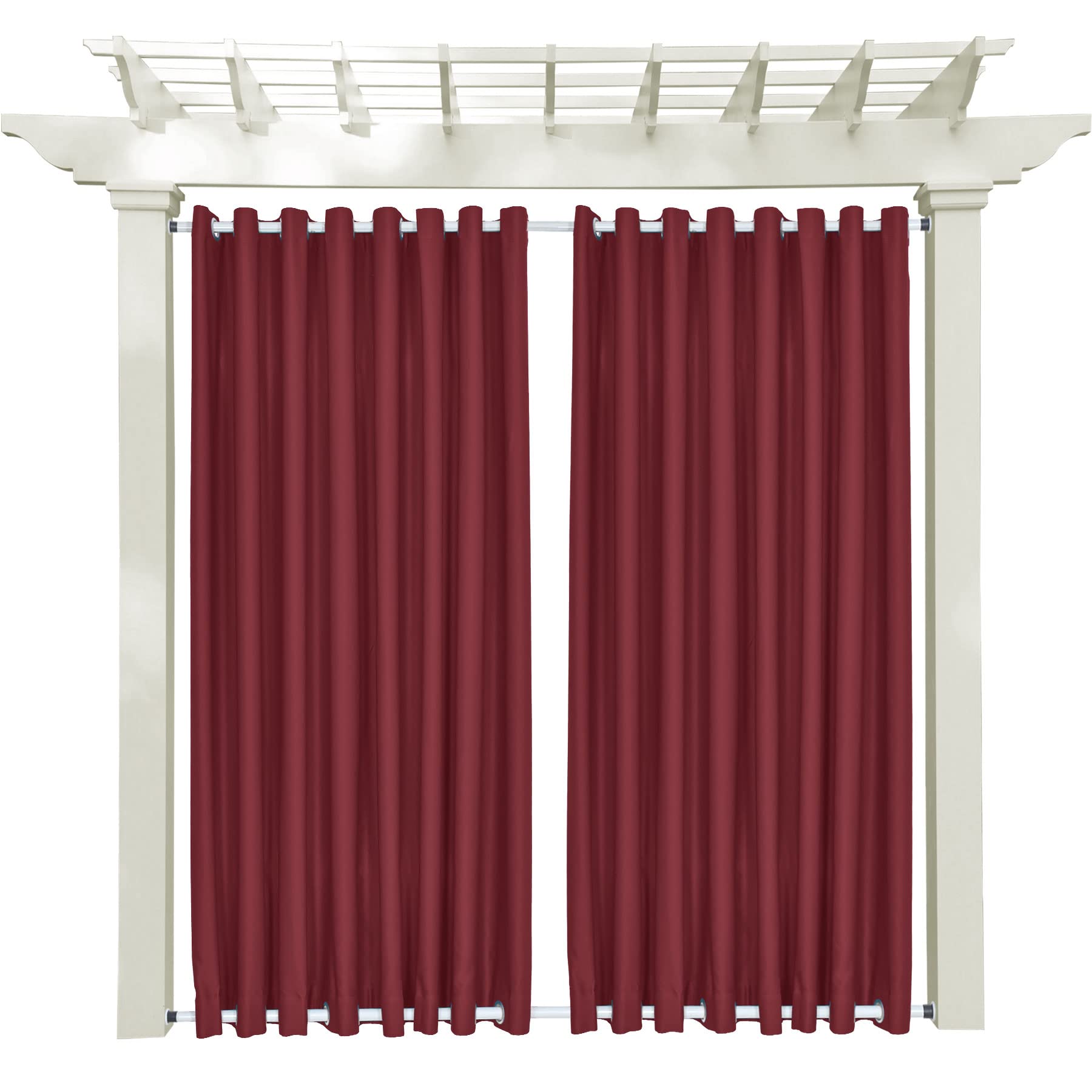 Macochico Windproof Curtains Grommet at Top and Bottom Red Outdoor Blackout Drapes Water Repellent for Cabana Gazebo Pergola Porch Noise Reducing Heat
