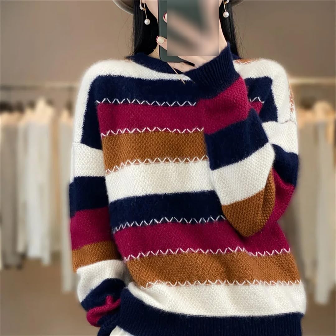 Suéter de cachemira para mujer, producto de otoño e invierno, cuello redondo, color de contraste