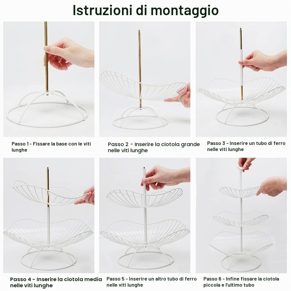 Espositore per frutta a 3 ripiani per più spazio sul piano di lavoro, bianco, in metallo, con 3 scomparti di archiviazione, dimensioni: 31 cm, 25 cm, 20 cm