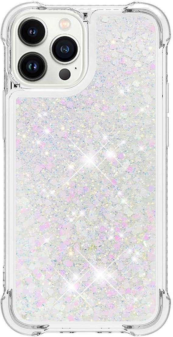 LEMAXELERS for iPhone 14 Pro Bling Glitter Liquid Case. YBL Silver Pink