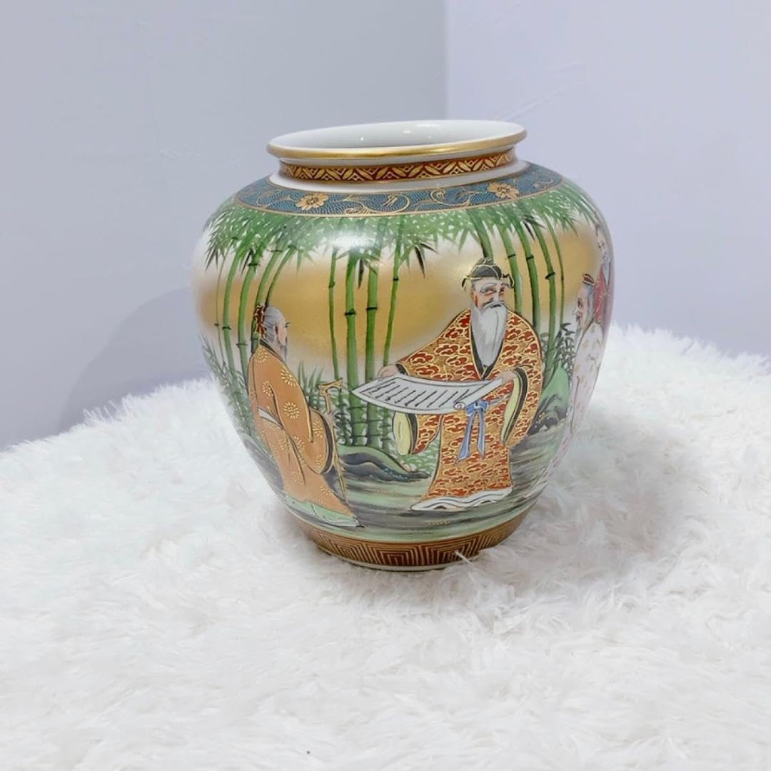 Amazon.co.jp: 貴重 骨董品 九谷焼 大雅 作 色絵 金彩 山水楼閣賢人文 