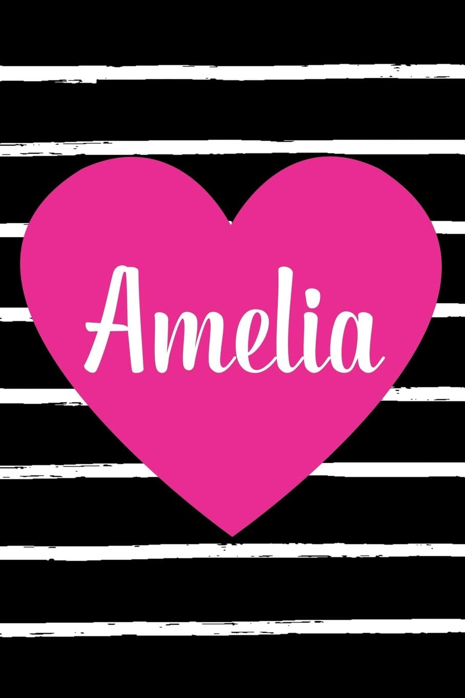 Amelia: Personalized Name Heart Black and White Strips Composition Notebook Journal for Girls and Women