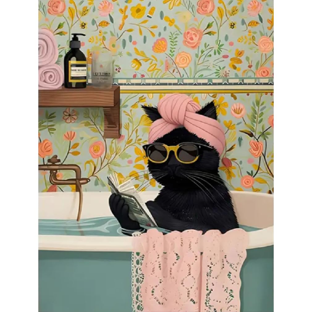 Clendo Malen Nach Zahlen Erwachsene Schwarze Katze,Paint by Numbers Katze,Kreativ Set für Erwachsene,DIY Handgemalt Ölgemälde Kit für Anfänger für Geschenke 30X40cm