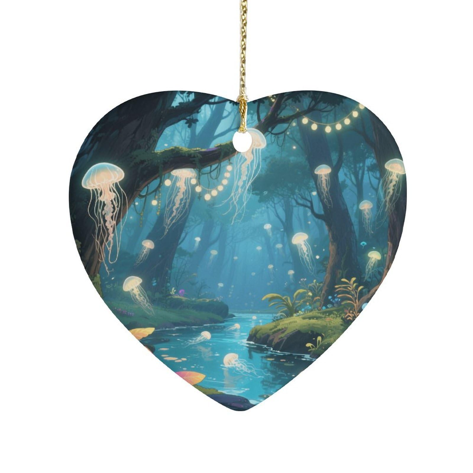 Fekiloot Style Jellyfish Forest Ceramic Ornament Home Decor Keepsake