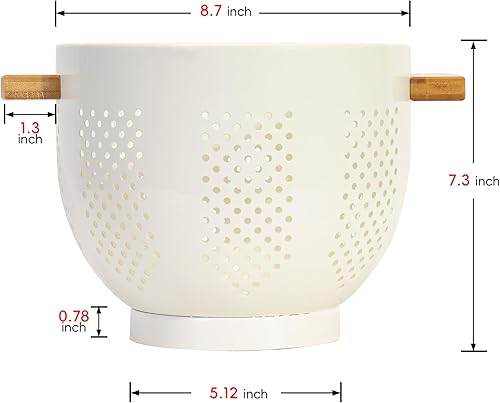 Miniatura 2 de Coladores con mango de madera, coladores y coladores de metal esencial para cocina, colador grande perfecto para pasta, frutas y más alimentos