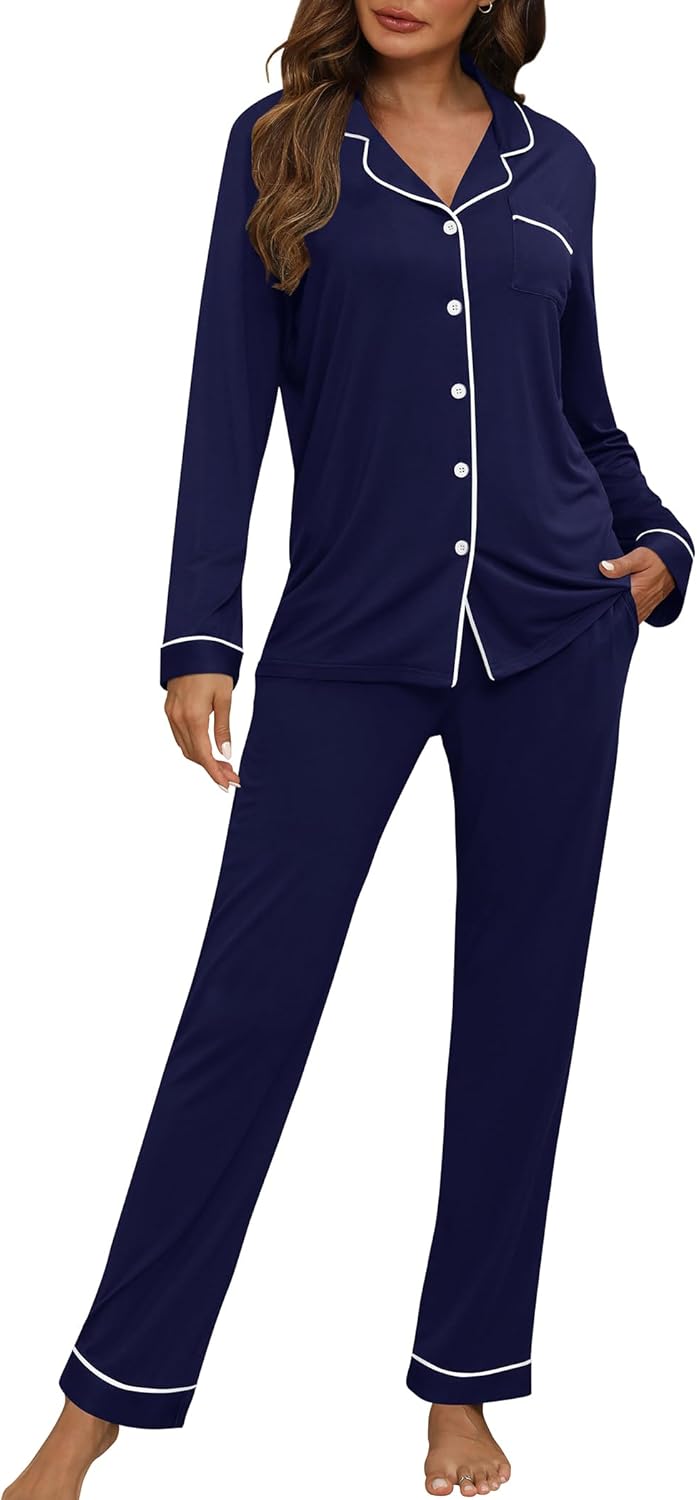 HNG Women Pajama Set Long Sleeve Sleepwear Fashion Night Wear