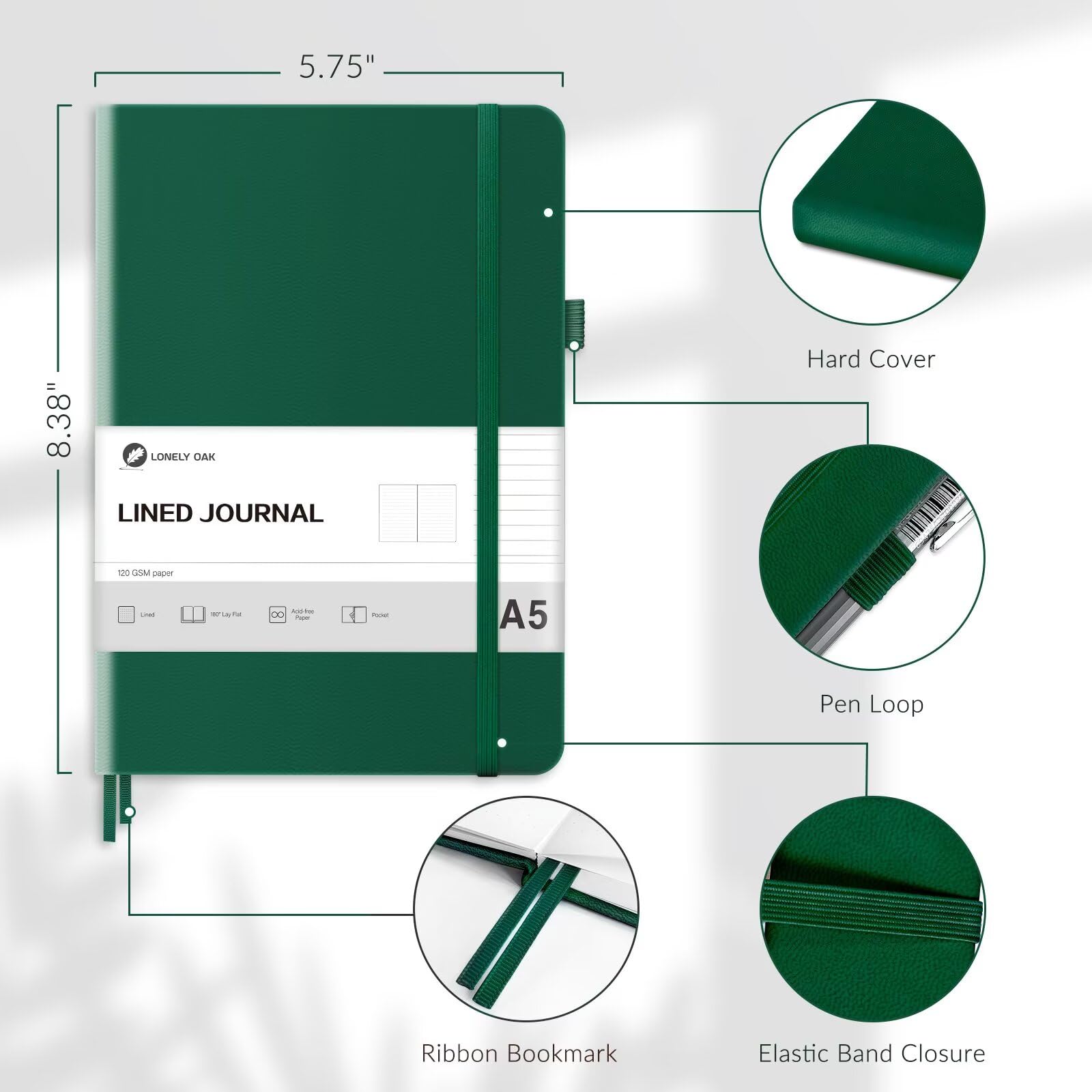 Lonely Oak Notizbuch A5 Liniert - Premium Hardcover Journal 160 Seiten