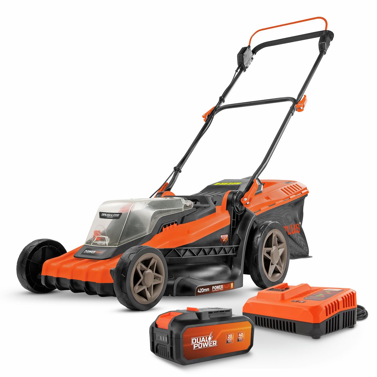 Powerplus POWDPGLWS2-40V - Cortacésped con batería de Doble Potencia, 420 mm de diámetro, sin batería ni Cargador, con Soporte de césped y expulsión Trasera