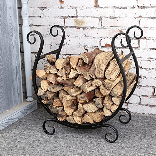 Mygift Black Metal Firewood Rack, Freestanding Fireplace Log Storage Holder With Scrollwork Design #TOP2