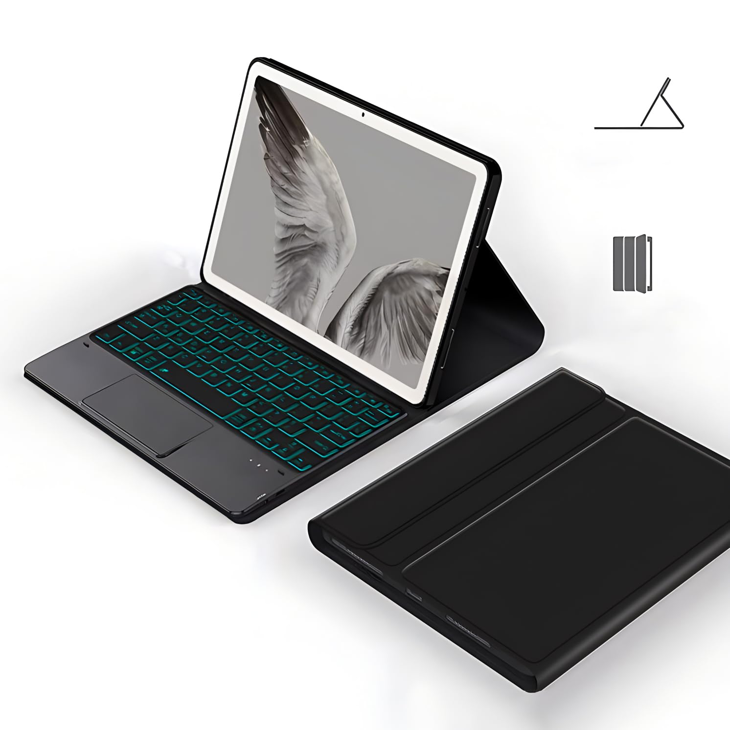 Etui z klawiaturą do tabletu Google Pixel 11" 2023, 7 kolorów podświetlenia, odłączana bezprzewodowa klawiatura z panelem dotykowym, ochronne etui ze skóry PU, głęboka zieleń