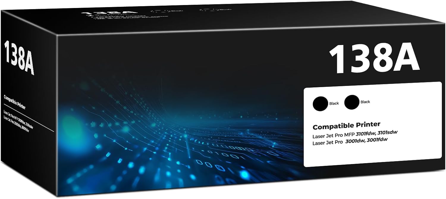 138A Black Toner Cartridge MFP 3101fdw W1380A Compatible for HP 138A 138X Black Toner Cartridge Replacement HP138A HP138X Works with Laser Jet Pro 3001dw 3001fdw Pro MFP 3101fdw 3101sdw, 2-Pack