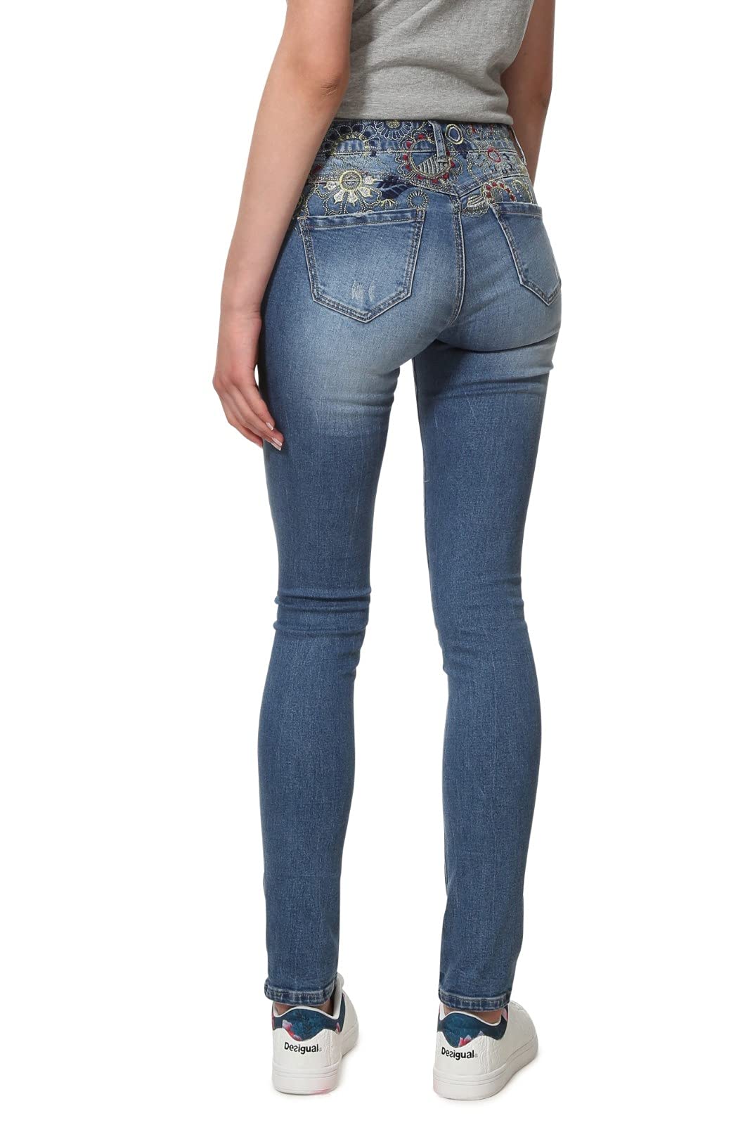 Desigual Women's Dark Blue Refriposas Embroidered Slim Jeans 34
