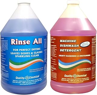 Quality Chemical Heavy Duty Liquid Alkaline Commercial Dishwasher Detergent (1 Gallon) - Rinse All/Commercial Industrial Grade Rinse Aid/Dishwasher Rinse Aid, heat and cool dry Finish (1 Gallon)