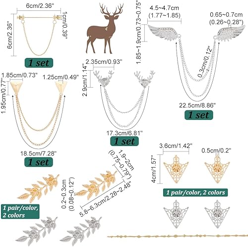 Miniatura 3 de PH PandaHall Broche de cadena con borlas, 8 estilos, cadenas de doble eslabón, clips de corbata, cadena, hoja, flor, solapa, retro, decoración para