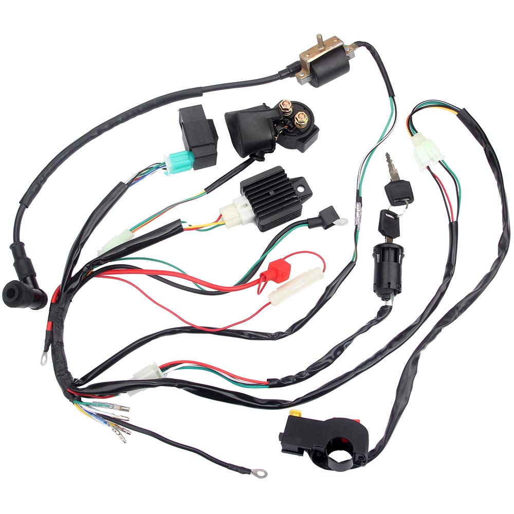 Electric Start Engine Wiring Harness Coil CDI Solenoid Relay for50cc 70cc 110cc 125cc 4 Stroke ATV Pit Quad Dirt Bike Go Kart Scooter Buggy