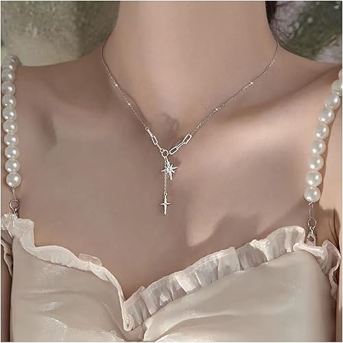 Miniatura 2 de Andelaisi Collar bohemio de estrella de cristal Y Lariat, collar de cadena de gota de estrella del norte de plata, collar de estrella brillante en