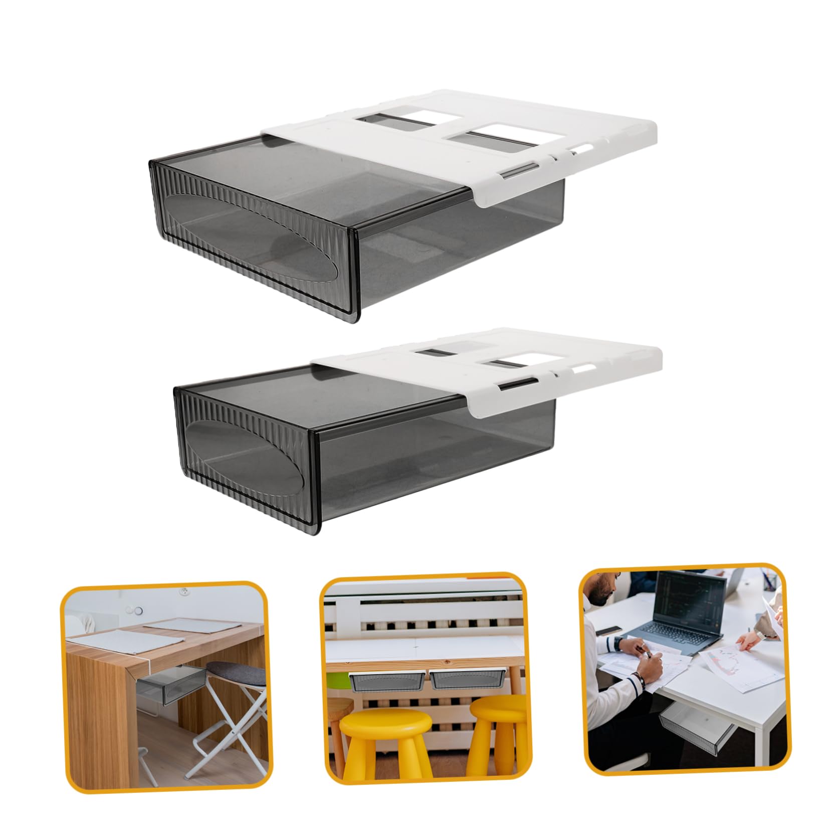 TEHAUX 2pezzi Organizer in Plastica Resistente per Sotto la Scrivania, Scatola Portaoggetti Nascosta per Cassetto, per Organizzazione Ufficio e Casa