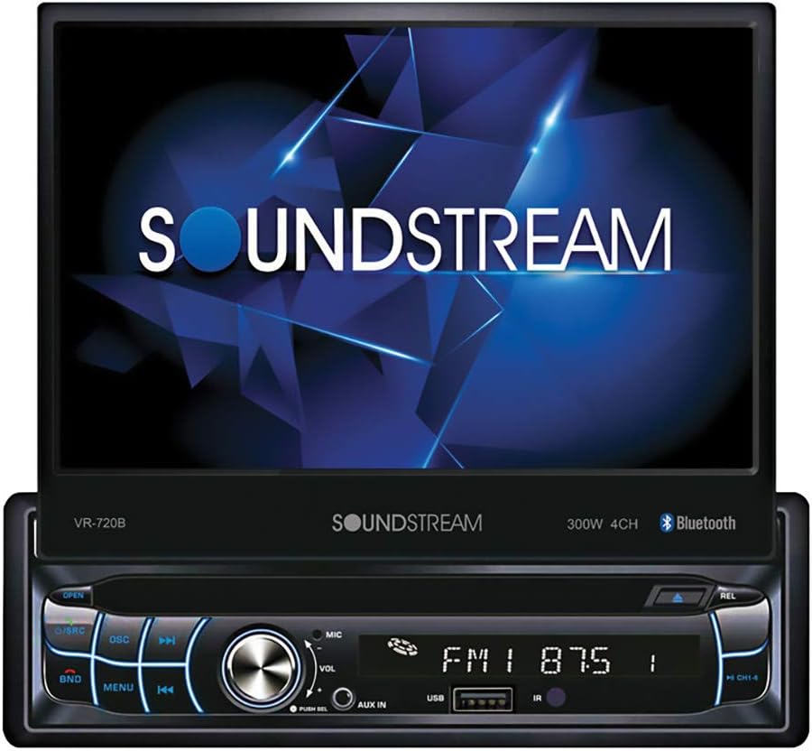 SoundStream VR-720B car stereo with screen extended, showing the main unit.