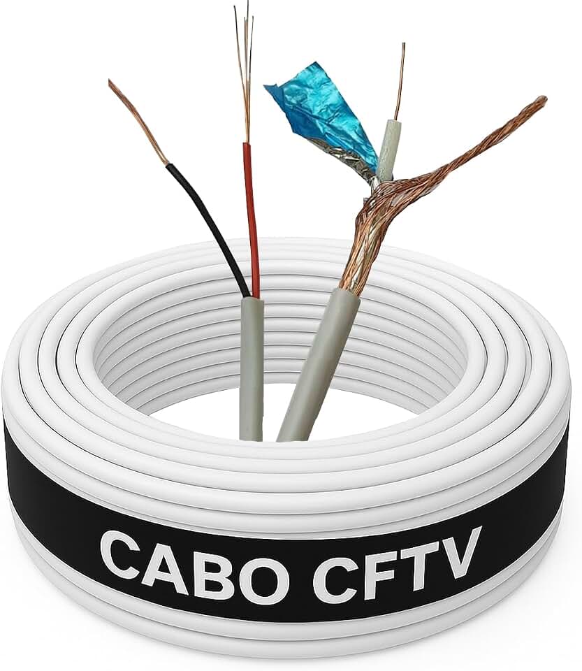 Cabo Para Câmera Segurança CFTV Blindado com Energia 100mt